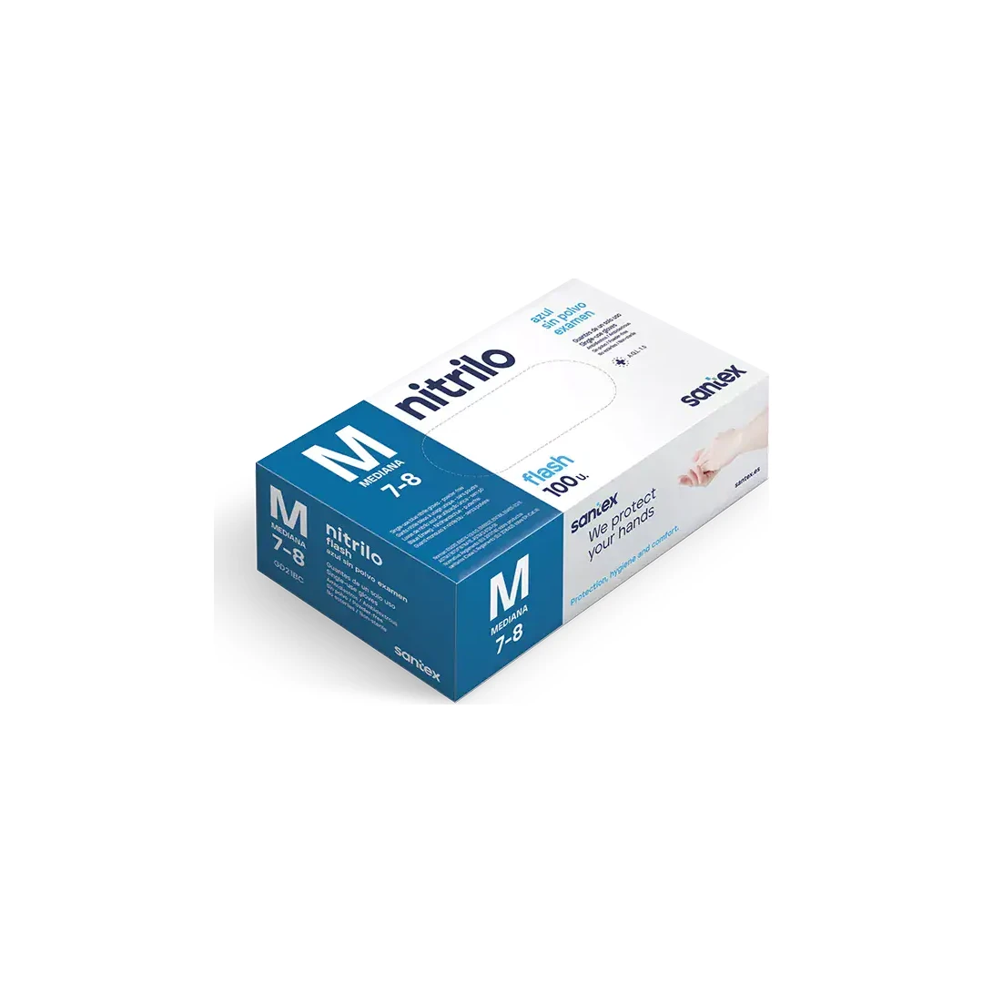 Guante de Nitrilo Flash Blue Talla M Azul · Estuche 100 ud