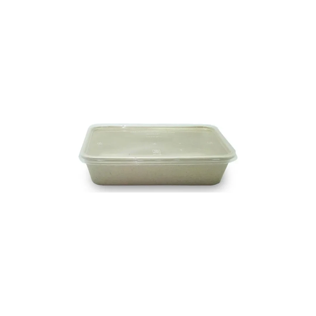 Envase de Fibra de Trigo Rectangular con Tapa 500 ml, Apto Microondas (Bolsa 50 ud)