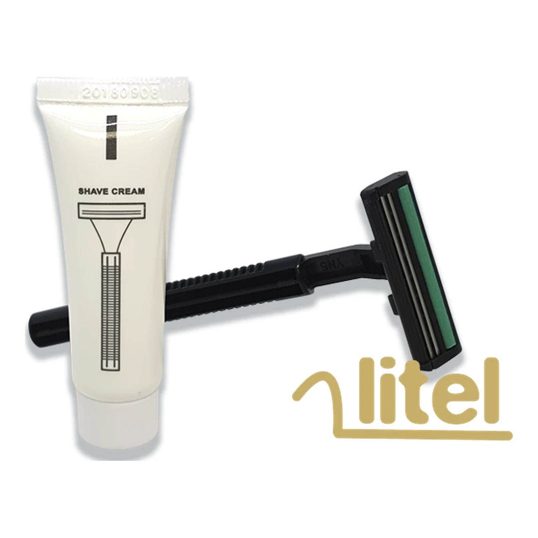 Kit de afeitado con maquina de afeitar y crema 10 g especial hoteles (1 ud)