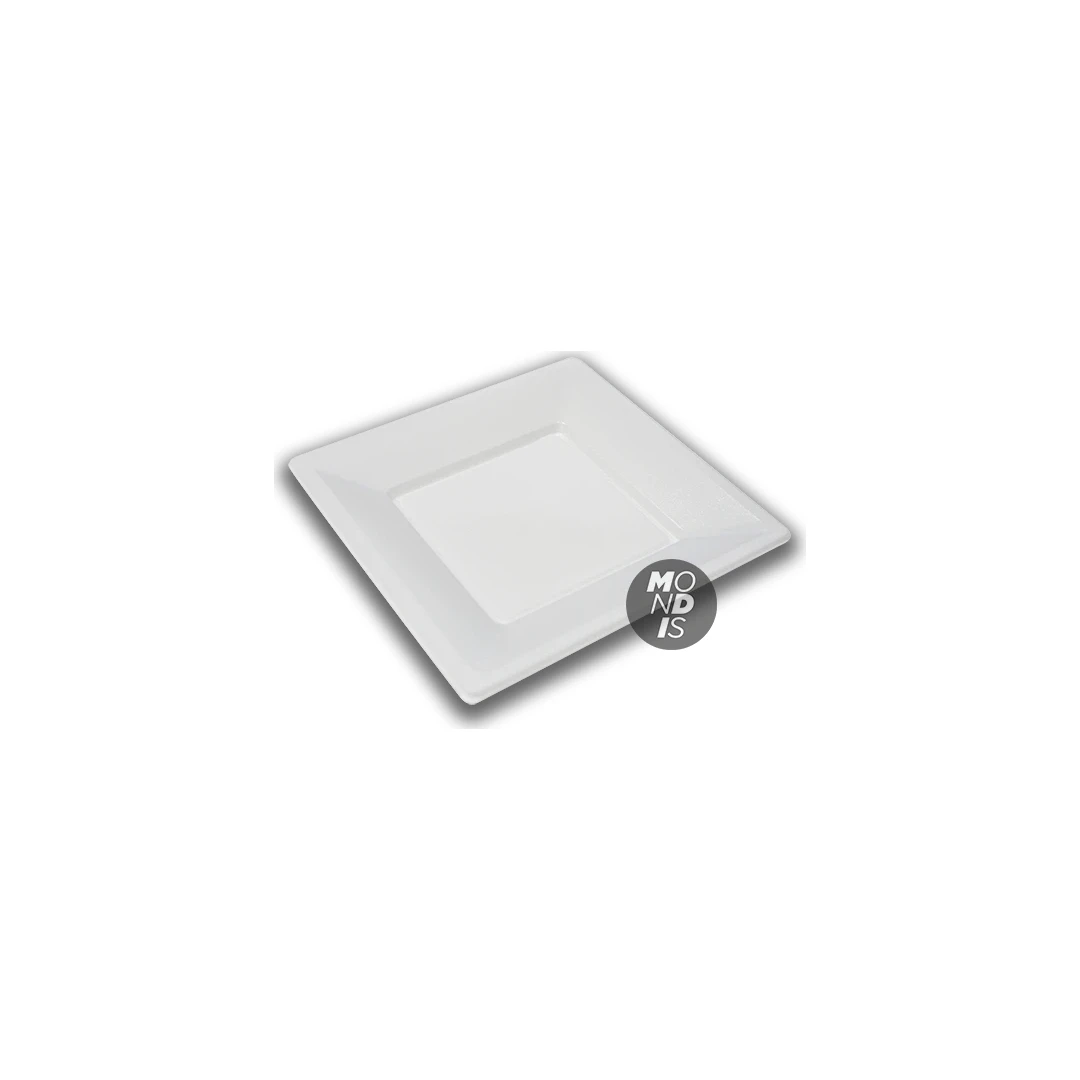Plato Cuadrado de Plástico Reutilizable 17 cm Blanco Mondis (25 ud)