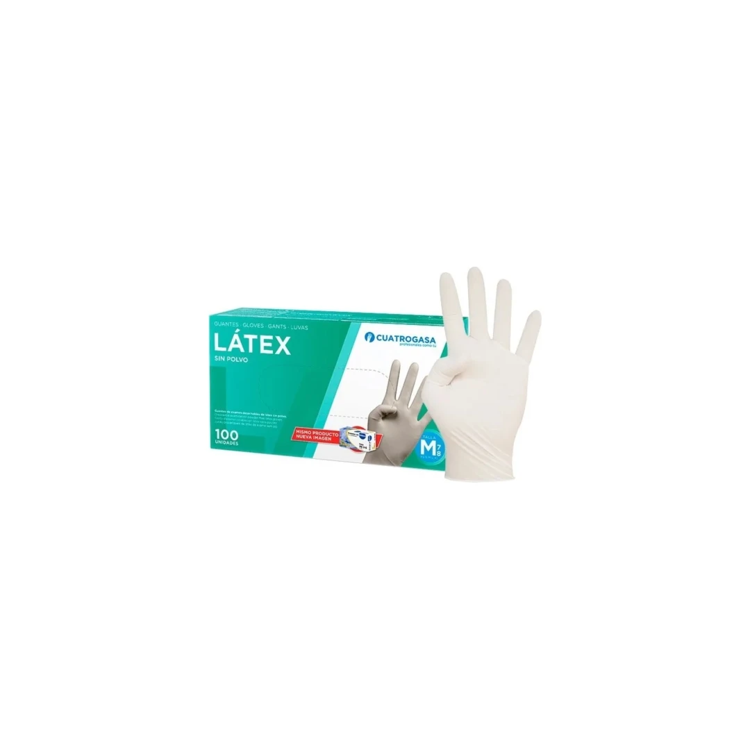 Guantes de Látex sin Polvo Talla Mediana (M) Cuatr